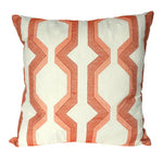 Benzara Contemporary Cotton Pillow with Geometric Embroidery, Red and White