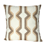Benzara Contemporary Cotton Pillow with Geometric Embroidery, Brown and White