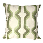 Benzara Contemporary Cotton Pillow with Geometric Embroidery, Green and White