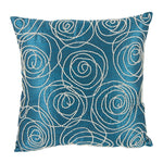 Benzara Faux Silk Cotton Pillow with Pearl Beads, Blue and Silver,