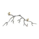 Benzara Decorative Wall Hook Branch Shaped with Birds Apogee, Silver and Gold