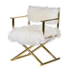 Benzara Metal Directors Chair with Faux Fur Upholstery, Gold and White