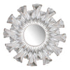 Benzara Decorative Metal Wall Mirror with Floral Accents, White and Clear