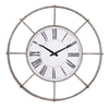 Benzara Metal Wall Clock with Circle Dial and Roman Numbers, Silver and White