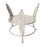 Benzara Aluminum Candle Holder Surrounded with Three Leaf Pillars, Silver