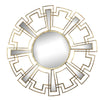 Benzara Round Sunburst Wall Mirror with Geometric Design Metal Frame, Gold