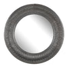 Benzara Round Wall Mirror with Thick Embossed Metal Border, Antique Gray