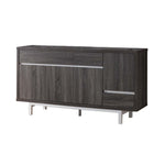 Benzara Three Drawer Wooden Buffet with one Wine Compartment and Wine Glass Rack, Gray and White