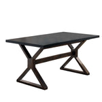 Benzara Two Toned Rectangular Wooden Dining Table with X Shaped Trestle Base, Black and Brown