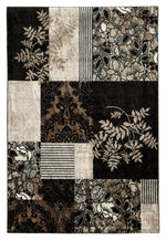 Benzara 7.25 X 5 Feet Polypropylene Patchwork Rug with Abstract Motif, Black and Brown