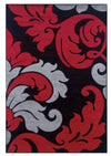 Benzara 2.83 x 1.83 Feet Frieze Yarn Rug with Filigree Design, Black and Red