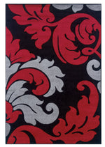 Benzara 2.83 x 1.83 Feet Frieze Yarn Rug with Filigree Design, Black and Red