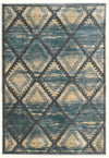 Benzara 3 X 2 Feet Power Loomed Polyester Rug with Geometric Design, Blue and Cream