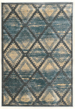 Benzara 7.5 X 5 Feet Power Loomed Polyester Rug with Geometric Design, Blue and Cream