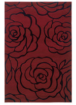 Benzara 2.83 x 1.83 Feet Rose Pattern Polypropylene Power Loomed Rug, Red and Black
