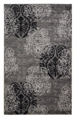 Benzara 2.83 x 1.83 Feet Damask Pattern Polypropylene Power Loomed Rug, Black and Gray