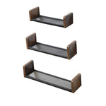 Benzara Wooden Floating Shelf with Metal Mesh Design, Set of 3,Brown and Black