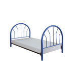 Benzara Metal Twin Headboard and Footboard with Curved Spindles, Blue