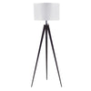 Benzara Metal Floor Lamp with Fabric Drum Shaped Shade and Tripod Base, White and Black