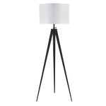 Benzara Metal Floor Lamp with Fabric Drum Shaped Shade and Tripod Base, White and Black