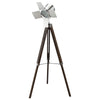 Benzara Spotlight Metal Floor Lamp with Wooden Tripod Base, Brown and Silver