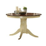 Benzara Smooth Wooden Round Dining Table With Pedestal Base, Brown and Cream