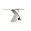 Benzara Glass Top Dining Table With X Shape Wooden Base, White and Clear