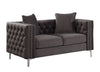 Benzara Velvet Upholstered Button Tufted Loveseat with Two Pillows, Dark Gray