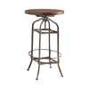 Benzara Wood And Metal Swivel Adjustable Height Bar Table With Footrest Ring, Walnut & Gunmetal