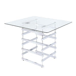 Benzara Mirror Top Counter Height Table With Metal Architectural Base, Chrome & Clear
