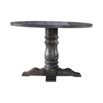 Benzara Wooden Round Dining Table With Heavy Pedestal Feet, Weathered Gray