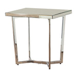 Benzara Mirror Top End Table With Metal Base In Chrome Finish