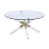 Benzara Round Glass Top Coffee Table with Cross Acrylic Legs, Clear