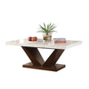 Benzara Marble Top Coffee Table with V Shape Wooden Base, White and Brown