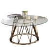 Benzara Modern Glass Coffee Table with Geometric Metal Base, Silver and Clear