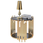 Benzara Modern Metal and Glass End Table with Tubing Design, Black and Gold