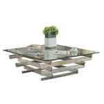 Benzara Square Top Coffee Table with Asymmetrical Stacked Base, Silver
