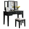Benzara 3 Piece Wooden Vanity Set with Tri Fold Mirror, Black and Gray