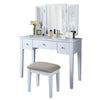 Benzara 3 Piece Wooden Vanity Set with Triple Fold Mirror, White and Gray