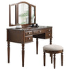 Benzara 3 Piece Traditional Wooden Vanity Set with 5 Drawers, Brown and Beige