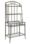 Benzara Metal Bakers Rack with Four Spacious Shelves and Wine Bottle Holder, Gray and Brown