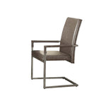 Benzara Metal Arm Chairs with Leatherette Padded Seat and High Backrest, Silver and Gray, Set of 2