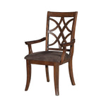 Benzara Wooden Arm Chair with Fabric Padded Seat and Lattice Design Backrest, Brown, Set of 2