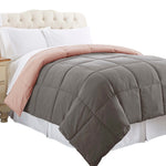 Genoa Twin Size Box Quilted Reversible Comforter The Urban Port, Gray and Pink