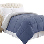 Genoa Reversible King Comforter with Box Quilted The Urban Port, Silver and Blue