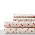 Melun 3 Piece Twin Size Sheet Set with Rose sketch The Urban Port, White and Pink