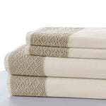 Le Mans 3 Piece Twin Size Sheet Set with Lace Details The Urban Port, Cream and Brown