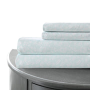 Venice 4 Piece Button Fern King Size Sheet Set The Urban Port, Blue and White