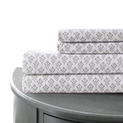 Venice 4 Piece Damask Crest King Size Sheet Set The Urban Port, White and Gray