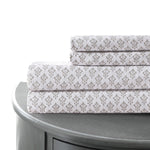 Venice 4 Piece Damask Crest California King Sheet Set The Urban Port, White and Gray